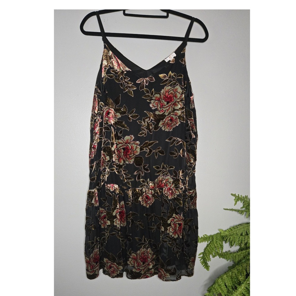 Velvet Burnout Floral Mini Dress XL Sheer Mesh Grunge Fairy Goth Slip Dress - Picture 3 of 10